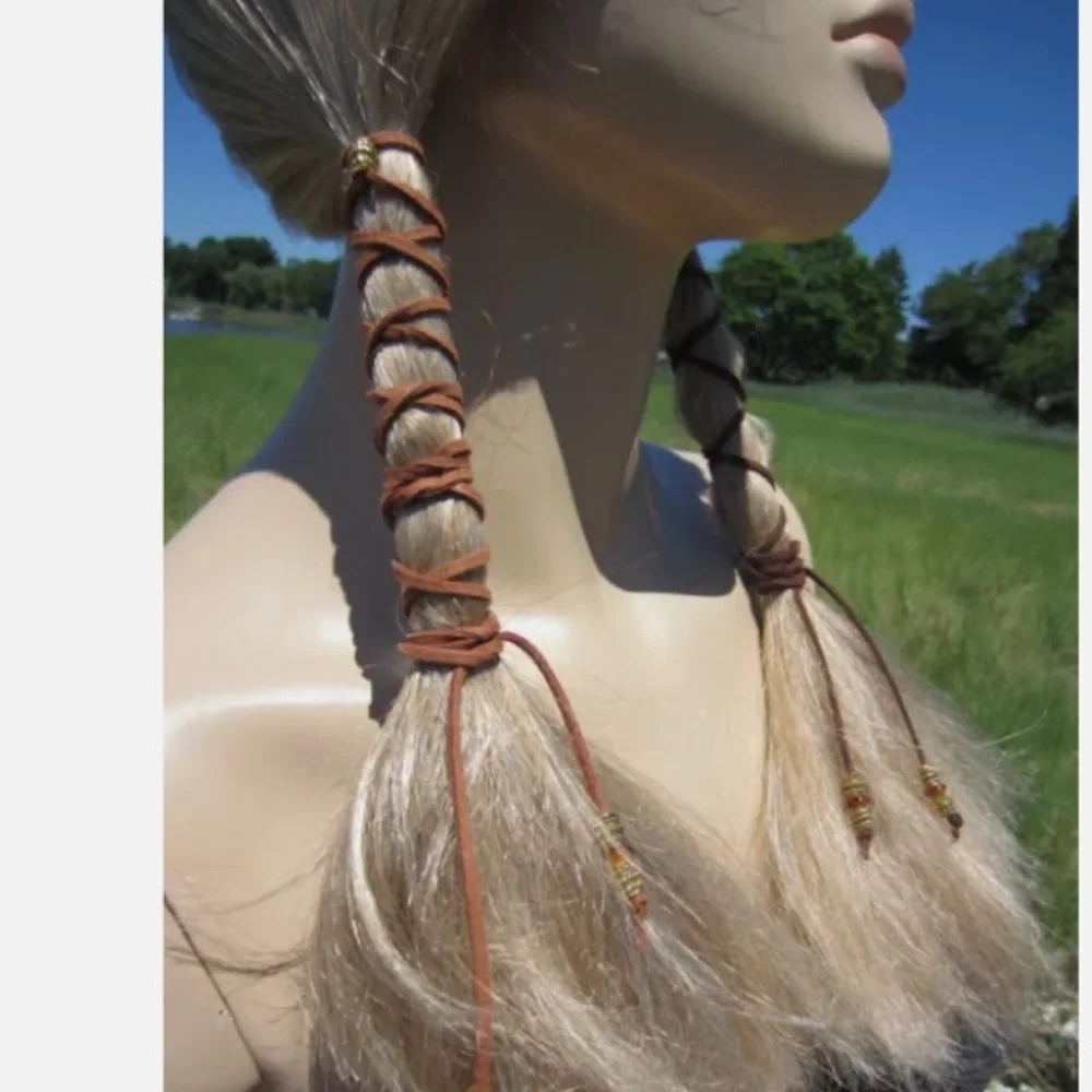 Vintage leather tribal style corset style ponytail holder lace-up wrap